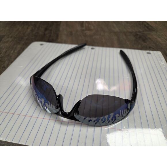 2000s Y2K Polarized Black Blue Flames Fire Wrap Around Sunglasses Men - Picture 1 of 8